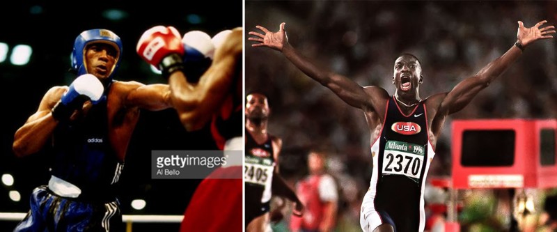 Félix Savón, boxeador cubano, y Michael El Pato Johnson (USA), dos de los que brillaron en los Juegos del Centenario.